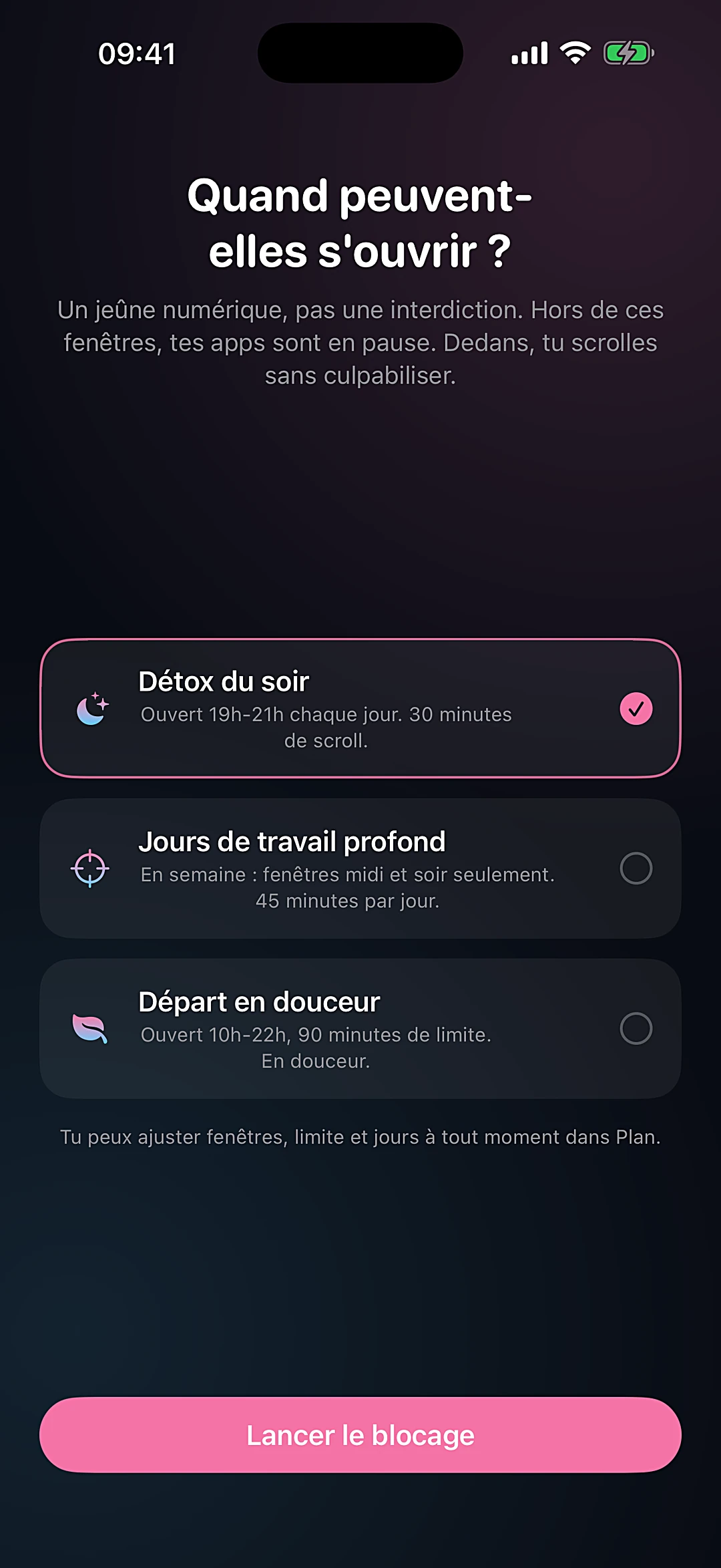 Réglages: Démarre avec un preset adapté à ta vie